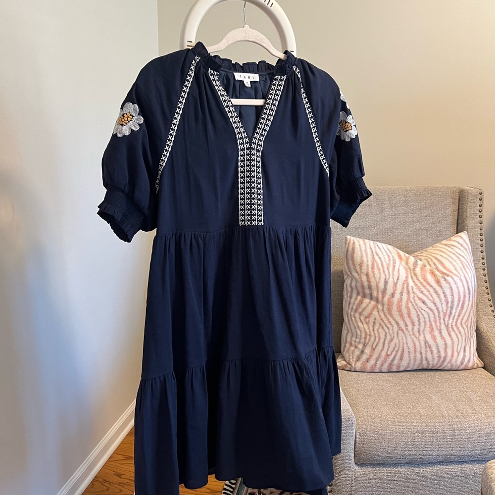 THML Navy Dress w/ Embroidered Daisies, Size Medium